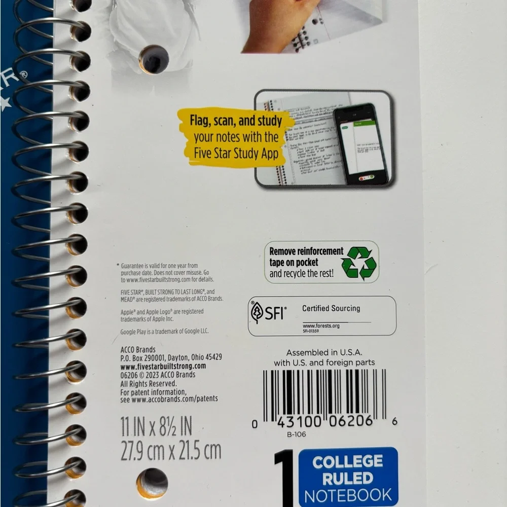 Five Star College‎ Ruled 1 Subject Notebooks Set of 2 & 1 Five Star Folder New